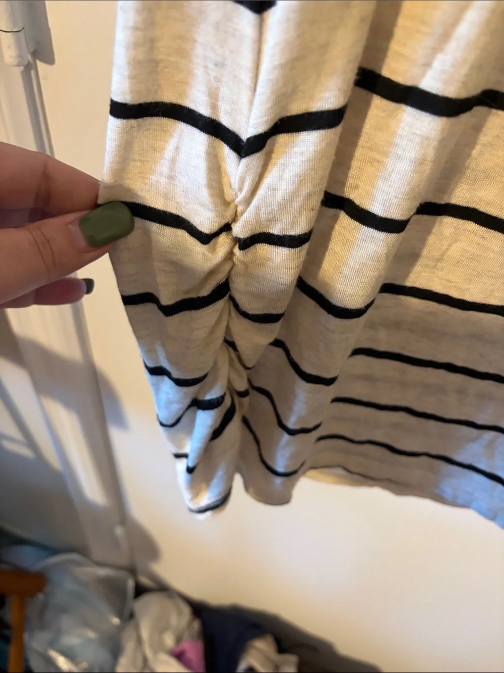 Striped Long-Sleeve Tee Dress in Cream & Black - Picture 3 of 4